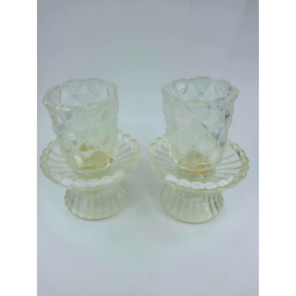 PartyLite Diamond Point Votive Candle Holders Pair Clear Hand Crafted Glassware